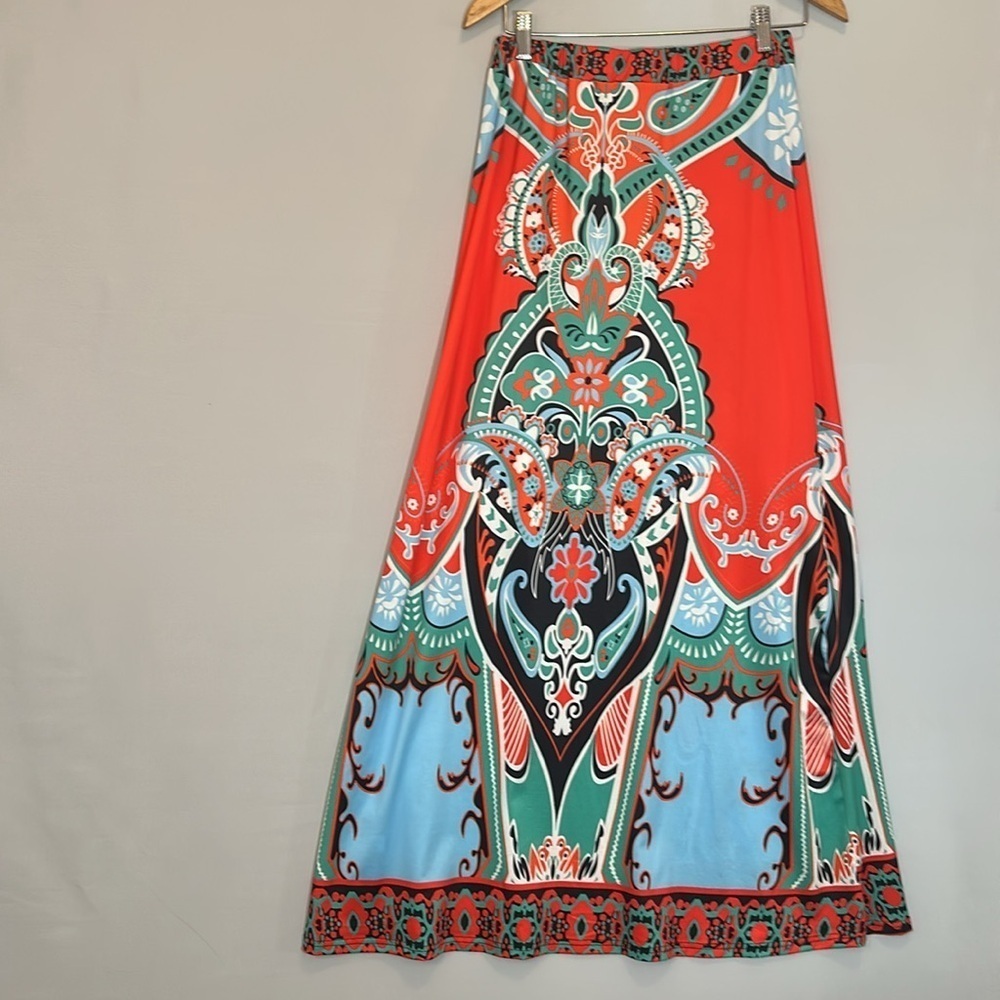Women Size M Colorful Bohemian Maxi Skirt Paisley Boho Elastic Drawstring Exotic - Picture 8 of 8